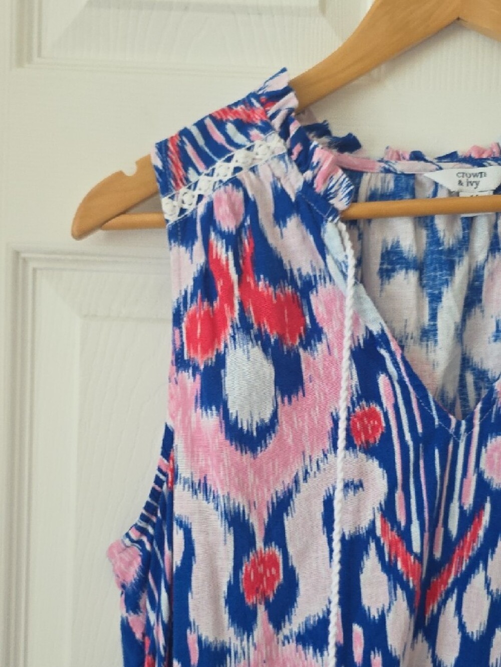 crown & ivy Blue, Pink & White Ikat-Print Sleeveless Dress Size M - Picture 6 of 13